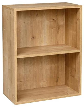 furni24 Breites Bücherregal mit 2 Fächern, Holzregal, Würfelregal, Aufbewahrungsregal, Saphir Eiche, 60x31x77h