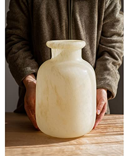 ZAW Vase Blumenvase Große Glasvase hoch 32 cm breit 21,5 cm, mattierte Matte Blume Vase für Home Hotel Hochzeitsdekoration Geschenk (Keine Blume) (Color : White)