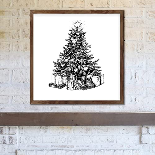 FoDuoDuo Vintage-Weihnachtsbaum-Schild, inspirierende Wandkunst, Wohnzimmer, Bauernhaus-Schild, Holzrahmen, 30,5 x 30,5 cm