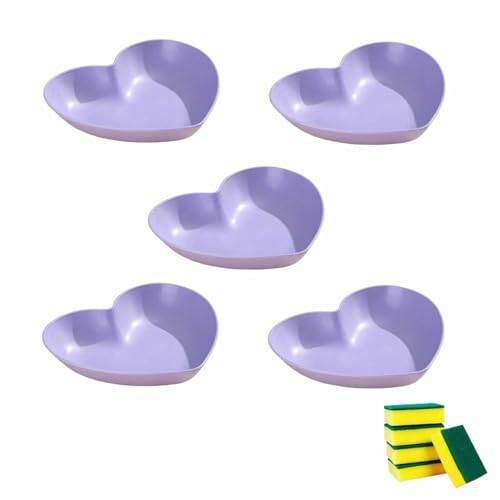 HSNAXingLife 5 pezzi Piatti a forma di cuore, Piatto da dessert, Piatto a forma di cuore, Piatto per pasta, Piatti riutilizzabili, Plastica, ad alta capacità, 22 cm (Viola)
