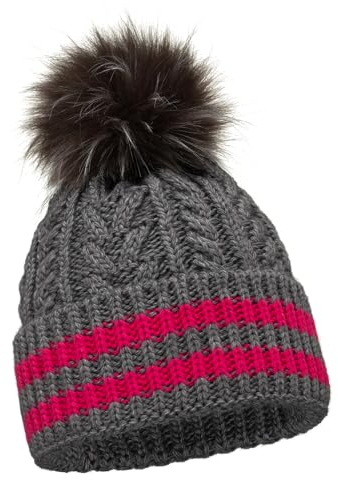 ELIMELI Damen Winter Mütze warme Strickmütze Wintermütze mit Bommel Slouch Strick Beanie Damen für Winter Bommelmütze Hergestellt in EU Farbenauswahl 19004 (Dunkelgrau)