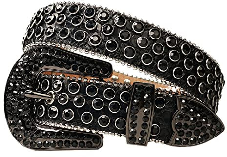Herren Damen Gürtel Diamant verkrustete Gürtel All Black 42 Inch, Schwarz