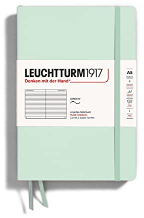 LEUCHTTURM1917 367273 Notizbuch Medium (A5), Softcover Schreibbuch, 123 nummerierte Seiten, Mint Green, liniert