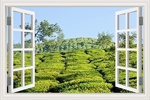 MUMUWUSG Vinyle Vert Prairie Arbres Paysage Stickers Mural 3D - Autocollant Mural - Stickers Muraux Cuisine - Décoration Murale Trompe L'Œil Salon - 3D Autocollants Muraux 70X50Cm