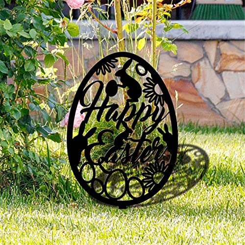 Gartendeko Metall Osterhase Ostereier Osterdeko Garten Frühlings Deko Ostern Kaninchen-Form Gartenstecker Gartendeko Osterstecker Osterhasen Figuren Draußen Deko Ostern Geschenke für (Black, One Size)