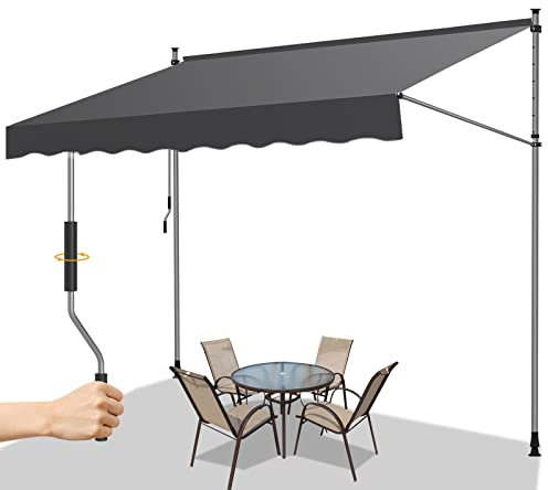 Gimisgu Klemmmarkise Balkon, 300x120cm Markise Einziehbar Manuell, Höhenverstellbar Markise mit Handkurbel, UV-beständig, Sonnenschutz Wasserdicht, Einfache Montage ohne Bohren, Grau