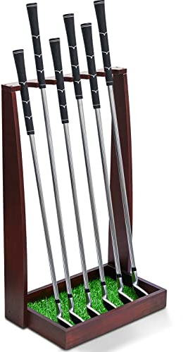 Lenwen Wooden Golf Putter Stand Golf Club Holder Stand Wooden Display Rack Floor Display Rack Club Organizer for Storage Sports Indoor Home Office Simulator Garage