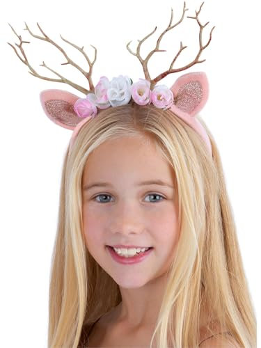 Smiffys Serre-tête de cerf, Rose, doré, floral