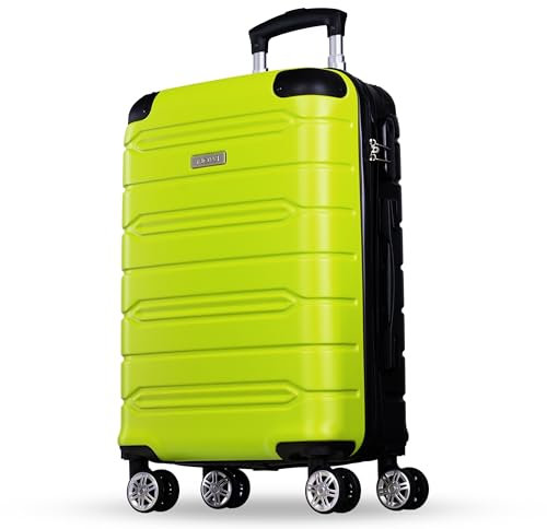 NOWI Handgepäck Koffer 55x40x20cm leicht – 40L Volumen – 8 Rollen 360° drehbar – Leichter ABS Koffer mit Zahlenschloss & Teleskopgestänge, Kabinentrolley, Handgepäckskoffer, Kabinenkoffer (Lime, M)
