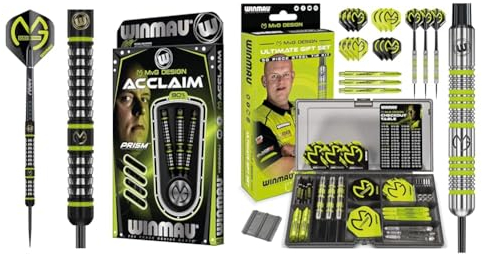 WINMAU Michael Van Gerwen MvG Acclaim 25 Gramm Wolfram Dartpfeile mit Stahlspitze Set & MvG Dart Steeltip Geschenkset - 50-teiliges Dartset mit 4 Sätzen Dartschäften, 4 Sätzen Flüge und Zubehör