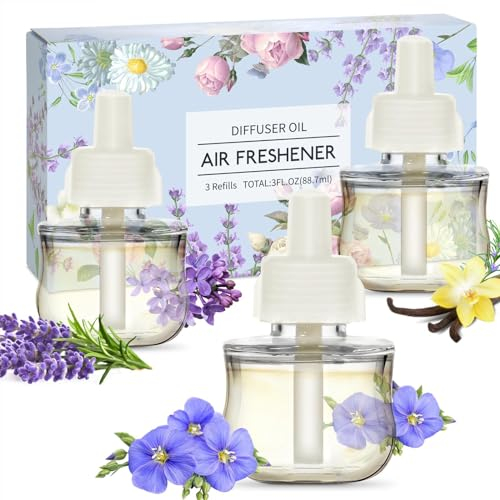 SCENTORINI Plug In Air Fresheners Refills, Suitable for Air Wick, Large Volume, Longer Lasting Scent, Plug In Electrical Air Freshener Refills, Linen, Lavender, Vanilla - 3 Pack