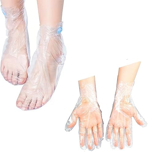 200Counts Paraffin Wax Bath Liners Hand and Foot Disposable Plastic Heated Mitt Liners Bath Treatments Bags with Sticker for Foot Pedicure Spa Wax Treatment Foot Covers Bags