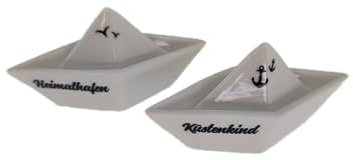 MC-Trend–2er Set Deko Porzellan Papierboote–Küstenkind+Heimathafen–klein ca.10x4 cm–Porzellan/weiß–Maritime Marine Tischdeko Schiff Geburtstag Hochzeit Jubiläum(2er Set klein Küstenkind+Heimathafen)