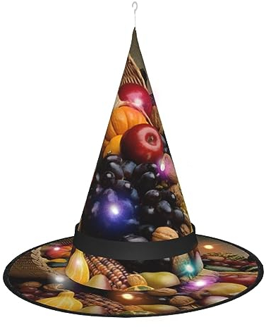 QQLADY Witch Hats Fruits Basket Women Halloween LED Lights Witches Hats Hanging Wizard Hat DecorLighted Witch Hats