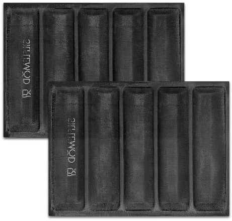 SILFLEMOD Baguette-Backform aus Silikon, antihaftbeschichtet, perforiert, für Brotbackformen, Backmatte, Brotform (5 Brot, schwarz)