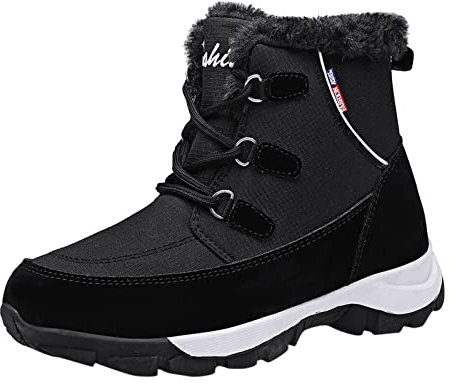 KKvoPiQ Larghezza gambale 39 40 cm moda inverno donna stivali da neve tubo corto alto fondo piatto antiscivolo punta rotonda allacciatura tinta unita calda e confortevole all'aperto scarpe da donna