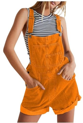 Saymany Hosenanzug Damen Hochzeit Sportlich Yoga Jumpsuit Damen Jumpsuit Overall Jumpsuit Damen Kurz Ribbed Jumpsuit Kostüme Damen Damen Hosenanzug Elegant 2 Teilig Arbeitsoverall Damen(Orange,XXL)