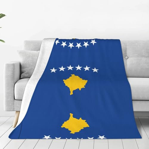 MDATT Fleece-Überwurfdecke, flauschige Überwurfdecke für Couch, Sofa, weich, warm, gemütlich, pelzig, dekorativ, Flagge des Kosovo-Drucks