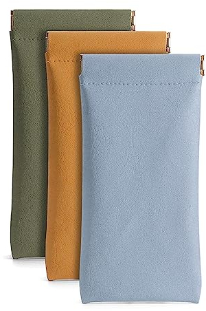 Ldirect 3 Stück PU Leder Brillenetui Weiche Schutzhülle Beutel Tragba Sonnenbrillen Etui Tragbar für Männer Frauen (Gelb Blau Grün)