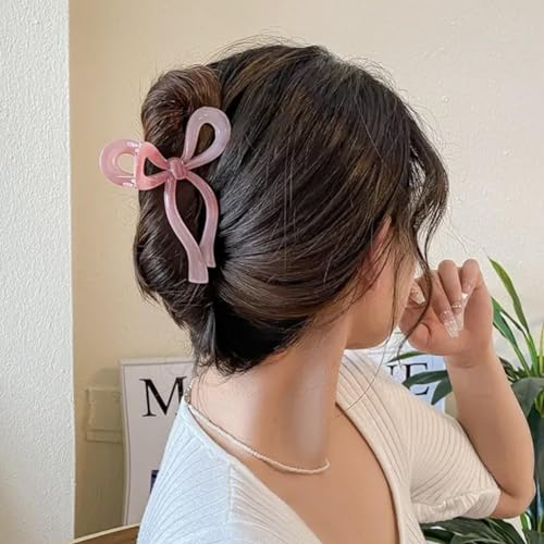 NATOSU Schleifen Haarspangen, einfache Schleifen-Haarspangen, große stilvolle Haar Accessoires für Frauen und Mädchen, Haarspangen mit starkem Halt für dünnes Haar, Rosa