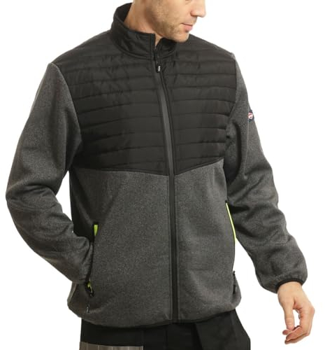 Lee Cooper Workwear LCJKT460 Mens Padded Fleece Full Zip Work Jacket, Black/Grey Marl, M