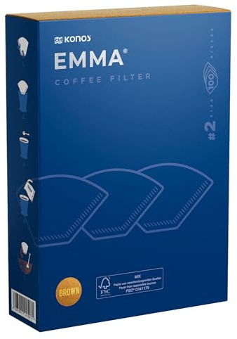 Carte Dozio - Filtro de papel EMMA by Konos para café, sin blanquear, natural, forma de cono para café americano, para hasta 2 tazas, paquete de 100 unidades