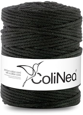 ColiNea Corda di cotone con anima in cotone 5 mm 200 m corda intrecciata macramè giardino artigianato fai da te (Nero)