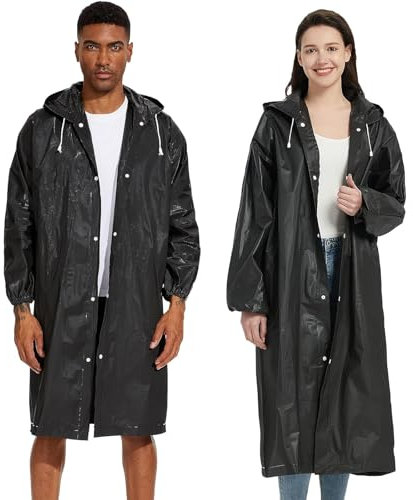 sinzau 2 Stück Regenponcho, Regenponcho Wiederverwendbar, Schwarz Transparent Regenmantel, Tragbarer Unisex-Regencape, Tragbarer Regencape Atmungsaktiv EVA, für Fahrrad, Wandern, Camping