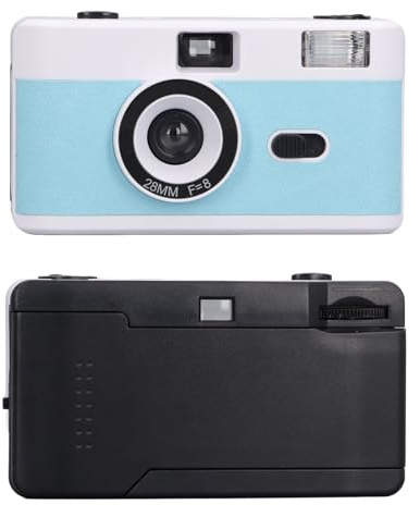 35-mm-Retrokamera, ABS-35-mm-Filmkamera aus Optischem Glas, Integrierter Außenblitz (Weiß und blau)