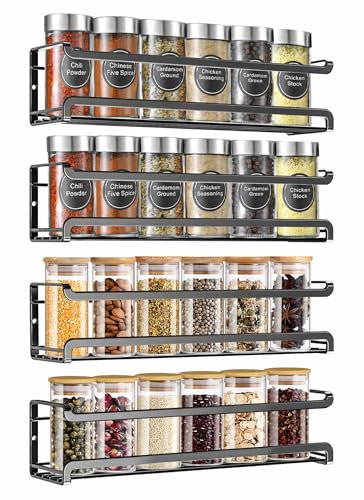FOTINOR Spice rack Organizer-4 Tier Inside Cupboard Spice Racks,Wall mounted Adhesive Spice Shelf for Kitchen Spice Jars and Condiment Storage,Kitchen door Hanging Space saving