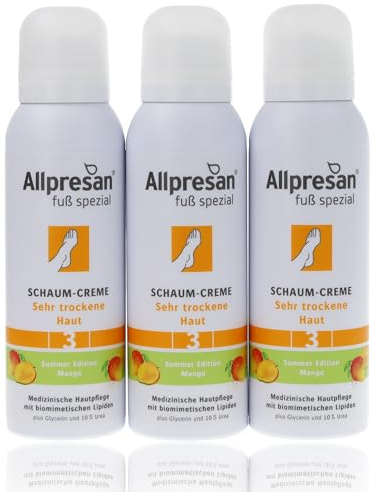 Allpresan Fuß Spezial Nr. 3 Schaum-Creme mit Mango Duft - Fußcreme für sehr trockene Haut - Zur täglichen Fußpflege sehr trockener Füße - 3x 125 ml