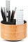 Czzmy Round Pen Holder, Leather, 360° Rotatable, Remote Control Holder, Rotating Bedside Table, TV Remote Control, Desk Organiser for Pens, Office Supplies, Storage Box (1-Beige)