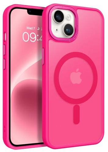 VENINGO Magnetic for iPhone 13/14 Case,Compatible with MagSafe Matte Translucent Back Soft TPU Bumper Shockproof 360 Protective Slim Girls Women Man Case for iPhone 13/14, Hot Pink