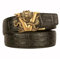 xichuangyuXCY Men's Leather Ratchet Belt Retro Dragon Pattern Eagle Tiger Buckle Carved Casual Business Belt 49 (Black Crocodile pattern Dragon 2)