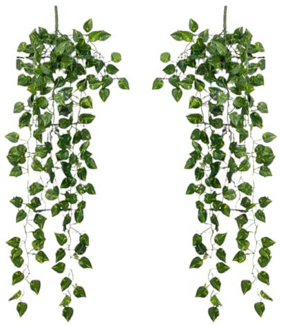 2 mazzi Piante Pendenti Artificiali, Piante Finte Cadente da Esterno/Interno in Plastica Rampicanti, Pianta artificiale sospesa, Decorazione per Casa Festa Matrimonio Giardino (100CM)