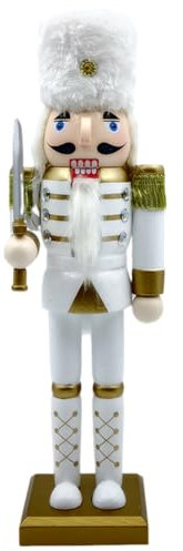 JAWSEU Soldado de Navidad Cascanueces Figuras de Cascanueces de Navidad de Madera de 30 cm Figura de Soldado de Navidad Cascanueces Figura de Soldado de Navidad de Madera Pintada a Mano Adorno de M