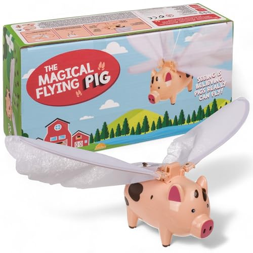 MIJOMA Fliegendes Schwein für Kinderzimmer - Fliegendes Spielzeug für Kinder - Mitbringsel für Jungen und Mädchen - 28.5 x 7 x 20 cm - Batteriebetrieben, Einfache Montage (Flying Pig)