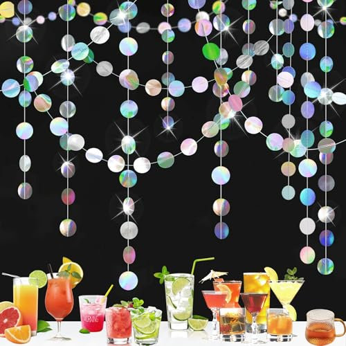 FainFun 4 Stück 4m Glitzer Girlande, Romantische Girlande Runde Kreise, Glitzer Deko, Vorhang Party Deko für Party Deko, Girlande Hochzeit, Hochzeiten, Feiertagsdekorationen