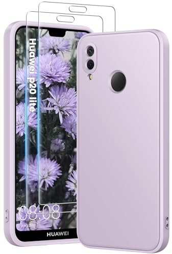 HuwaiH 3 in 1 Hülle für Huawei P20 lite, mit 2 Stück 9H 0.33mm Panzerglas, Upgraded Kameraschutz, Kratzfeste Stoßfeste Handyhülle für Huawei P20 lite (violett)
