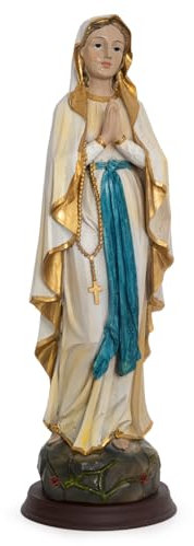 Moritz Jungfrau Maria Statue 42,5 cm - Handbemalte Marienfigur mit Rosenkranz und goldenen Akzenten - Große Heiligenfigur aus Kunstharz für Altar und Gebetsraum