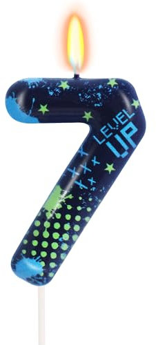 STG Birthday Candles for Boys - Number 7 Candle for Video Game Birthday Cake Topper, Fort Battle Level Up Game Themed Birthday Party Supplies (Number 7)