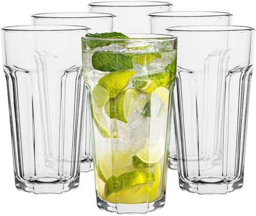 Set di 6 bicchieri da 500 ml, bicchieri da acqua trasparenti per uso quotidiano, bicchieri alti da pinta per highball