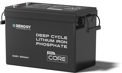 Renogy 12V 300Ah Core Mini LiFePO4 Lithium-Eisenphosphat-Batterie, Verbessertes 200A BMS 5000 Zyklen Kälteschutzfunktion Lithium Akku für Wohnmobile Solaranlage Wohnwagen Boot Camping Off-Grid-System