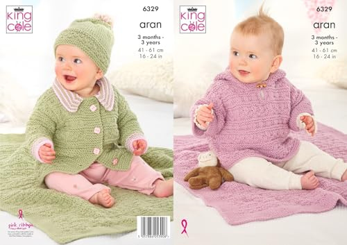 King Cole Baby Aran Knitting Pattern Jacket Hat Hooded Top and Blanket 6329