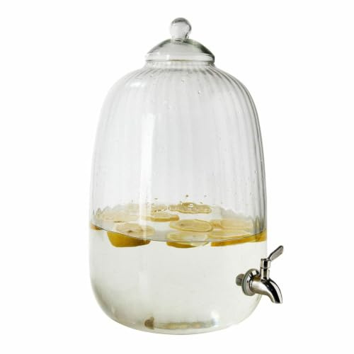 LOBERON Getränkespender Alindor, klar | Mundgeblasen - Stilvolles Design - Metall-Zapfhahn - Sanft Gewölbte Form - Tischaccessoires - Glas - Edelstahl