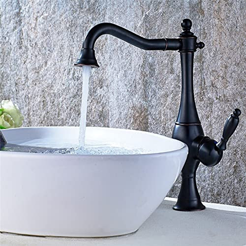 Waschbecken Wasserhahn, Deck montiertes Badezimmer Küchenarmatur Eins Griff Einer Loch Becken Waschbecken Mixer Haken Schwarz heiß und kaltes Wasser Küchenmixer