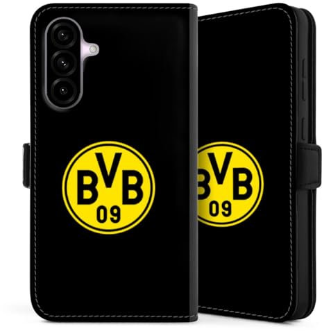 Klapphülle kompatibel mit Samsung Galaxy A 36 5G Handyhülle aus Kunst Leder schwarz Flip Case Borussia Dortmund Logo BVB