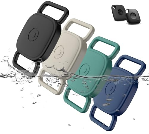 [4Pack] Dog Collar Holder for Tile Mate 2024/2022, Waterproof Anti Lost Protective Case Compatile with Mate Tile Tracker for Cat Pet Necklace,Soft Silicone tile Accessories(Balck/Off-White/Blue/Green)