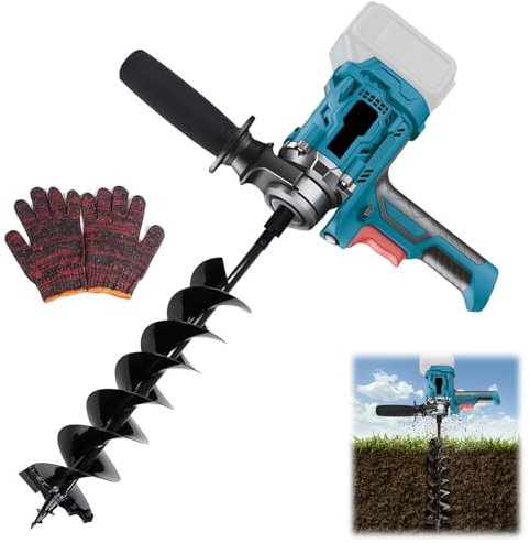 Tarière professionnelle sans fil - Compatible avec batterie 18-21 V (sans batterie) - Tarière électrique avec 2 poignées - Pour sol argileux, sol sableux, sol en poudre, sol limoneux