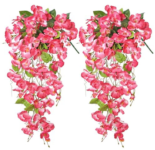Dremisland 2 Stück Künstliche Blumen Hängend Kunstblumen Outdoor Wetterfest Gefälschte Hibiskus Hängeblumen Wie Echt Seidenblumen Künstlich Hängepflanzen für Draußen Garten Hochzeit Büro